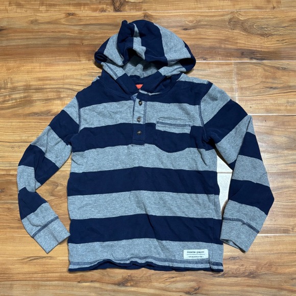 Carters Kids Striped Hoodie Shirt‎ Long Sleeve Pocket Button Up Top Size 6 - Picture 1 of 5